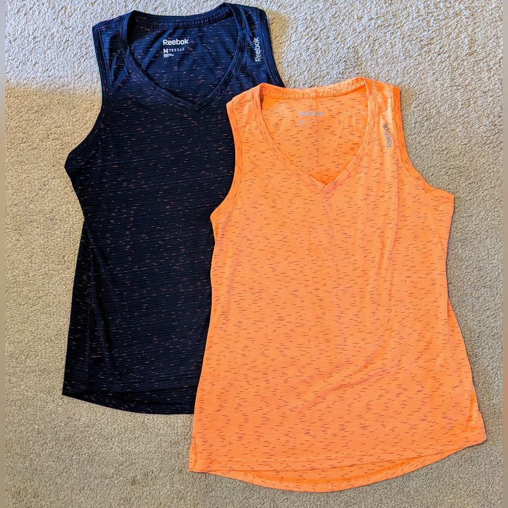 Reebok Women's Sleeveless Tops Bundle - Orange and Navy. Speedwick Edition